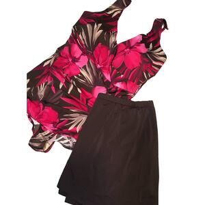 Maxine Size 22W Floral, Pink, Brown & Tan One Piece Bathing Suit & Swim Bottoms